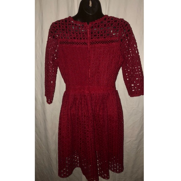 New Burgundy Lace and Crochet Skater Dress, Size S - Picture 5 of 5